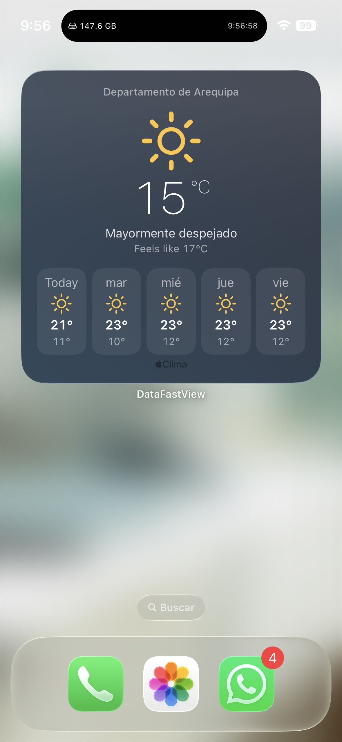Weather widget on the Home Screen