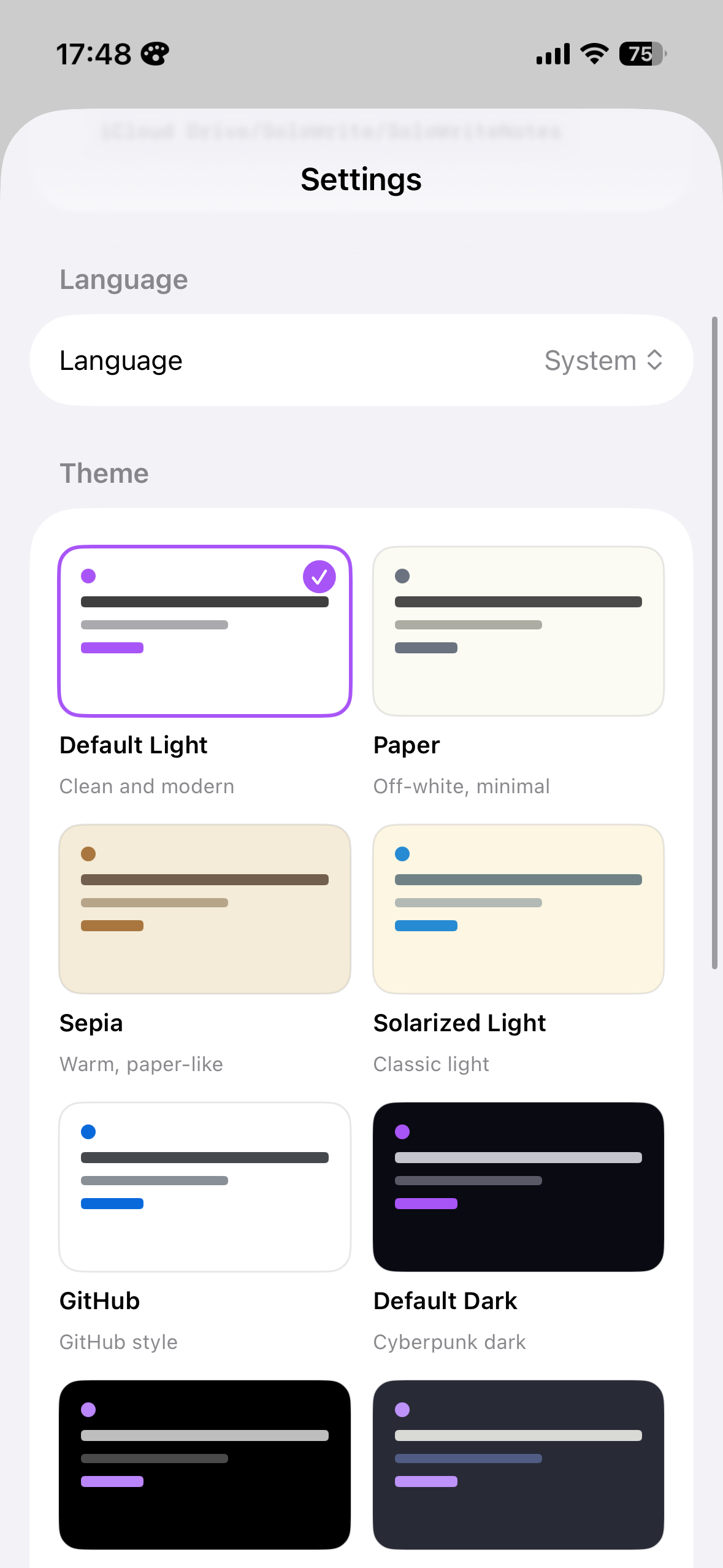 Theme gallery in Settings