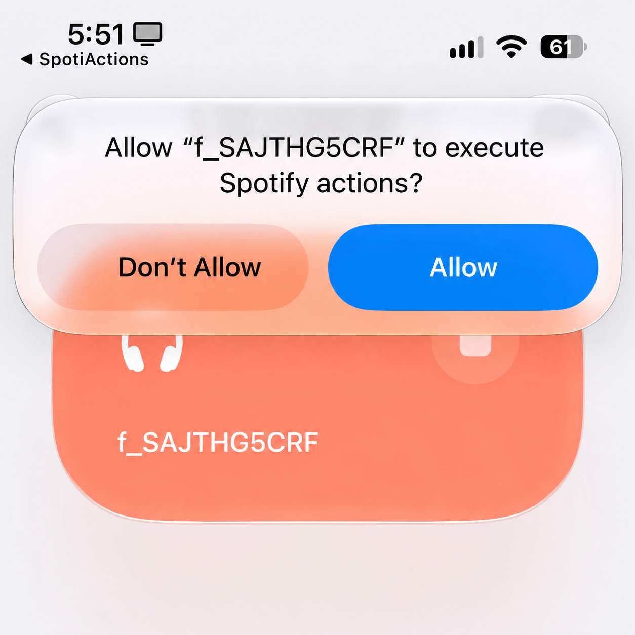 iOS asking to allow the shortcut to execute Spotify actions